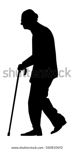 杖を持って歩く老人 白い背景にベクターシルエット文字 年配の老人が活動的な生活 医療のコンセプト おじいちゃんシルエット 公園の上級小売店 のベクター画像素材 ロイヤリティフリー