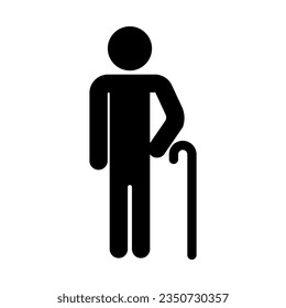 Old man pictogram with cane. Vector.