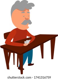 Homem velho jogando jogos de cartas, ilustração, vetor sobre fundo branco