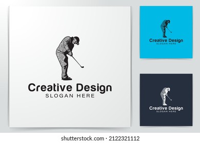 anciano jugando al logo de golf Ideas. Diseño del logo de la inspiración. Ilustración del vector de plantilla. Aislado En Fondo Blanco