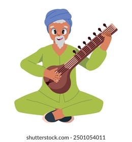 Hombre viejo que juega un sitar aislado