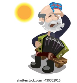 An old man plays the accordion. Vector illustration.