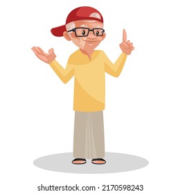 Old man is pointing finger. Vector graphic illustration. Individually on white background.