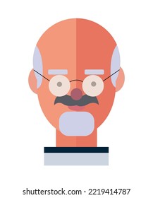 Old Man portrait, Old man face character isolated on white background. flat face vector. Perfect for coloring book, textiles, icon, web, painting, books, t-shirt print. 