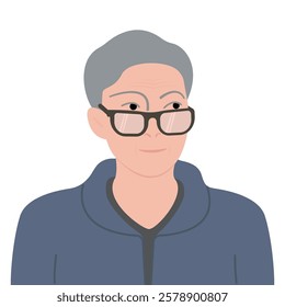 old man portrait with glasses, vector illustration