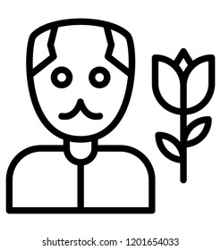 Old man portrait with rose is icon for father's day gift 