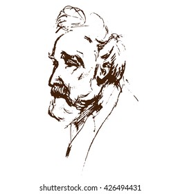 Old man portrait side-view. Serious bearded captain grandfather.
