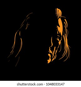 Old Man Portrait Silhouette In Backlight. Vector. Illustration.