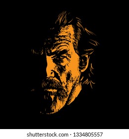 Old Man portrait silhouette in backlight. Contrast face. Vector. Illustration.