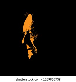 Old man portrait silhouette in contrast backlight. Vector. Illustration.