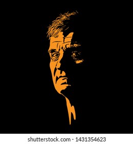 Old Man Portrait Silhouette In Contrast Backlight. Vector. Illustration.