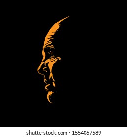 Old Man Portrait Silhouette In Contrast Backlight. Vector. Illustration.