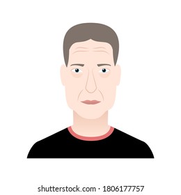 Retrato de anciano Ilustración vectorial de estilo plano Imagen aislada de hombre blanco anciano con camiseta negra