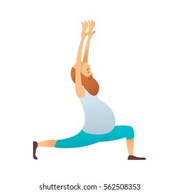 Old man practicing yoga in different poses! Colorful old man in cartoon style. Vector flat. The elderly man is doing exercises!