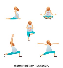 Old man practicing yoga in different poses! Colorful old man in cartoon style. Vector flat. The elderly man is doing exercises!