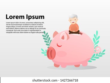 Old man practicing yoga. Old men sitting in yoga pose. Old man in meditation time. vector, illustration
