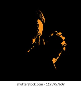 Old Man is praying. Silhouette in backlight. Vector. Illustration.