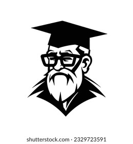 Old man Professor or teacher with graduation cap, Graduation concept, vector isolated