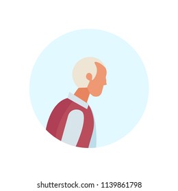 old man profile avatar elderly grandfather isolated portrait flat cartoon character vector illustration