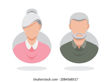 Old Man Profile picture avatar icons. Illustration Grandma and Grandpa Face head