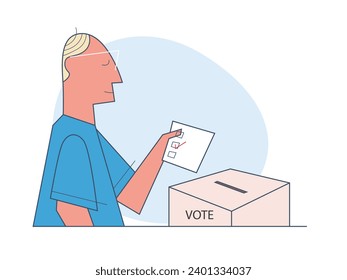 Hombre mayor mete papel de voto en caja electoral para elección regional o presidencial general