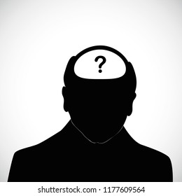 old man with question mark inside his head silhouette alzheimer disease dementia vector illustration EPS10