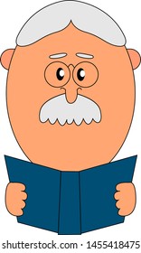 Hombre mayor leyendo un libro, ilustración, vector sobre fondo blanco.