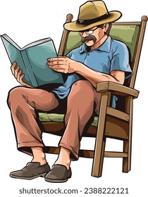 Old man reading book on chair