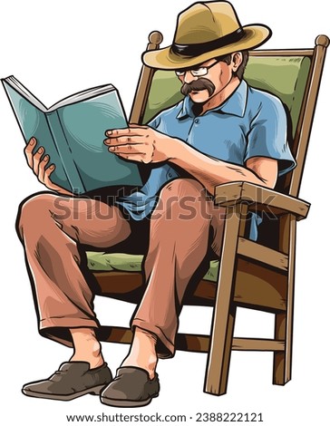 Old man reading book on chair