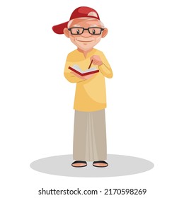 Old man is reading book. Vector graphic illustration. Individually on white background.