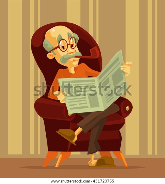 新聞を読む老人 おじいさんがタバコを吸っている ベクター平面の漫画イラスト のベクター画像素材 ロイヤリティフリー
