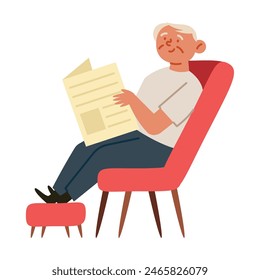 old man relaxing sitting reading newspaper