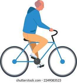 Old man riding bicycle. Active senior lifestyle isolated on white background
