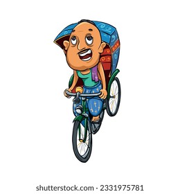 Old man riding Indian cycle rickshaw vector illustration