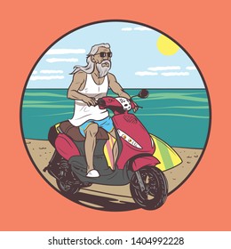 old man riding in summer