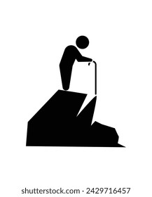Hombre mayor con icono de roca, vector mejor icono plano.