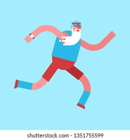 Old man running. Grandfather run isolated. Elderly runner
