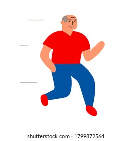 Old man running. Hand drawn vector illustration on white background. 