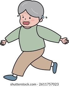 an old man running in a panic