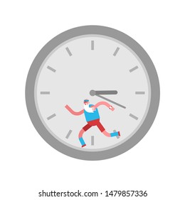 Old Man runs inside clock. Old age Run away from time
