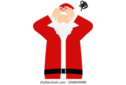 Old man in Santa Claus holding his head in worry
