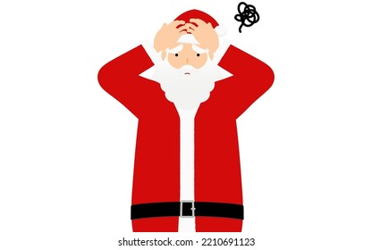 Old man in Santa Claus holding his head in worry