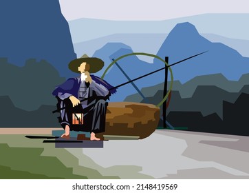 The old man sat happily fishing by the river.