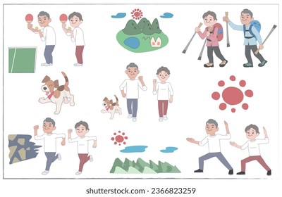 Old man senior exercise set material