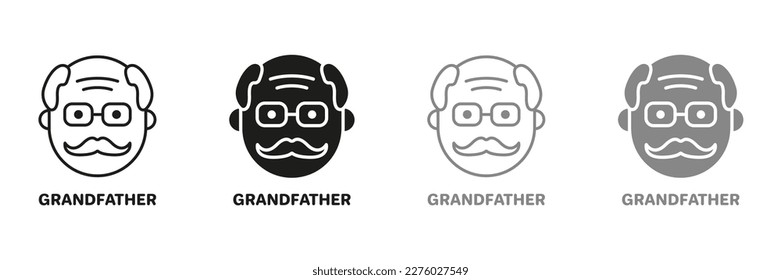 Old Man, Senior Person Silhouette and Line Icon Color Set. Happy Elder Man Pictogram. Old Grandfather Symbol Collection on White Background. Retirement Concept. Isolated Vector Illustration.