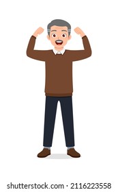 old man show strong pose and smile