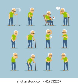 Old Man Sick. Old Mens Disease Vector Illustration