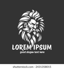 Old man silhouette logo design, Old man with beard icon symbol, zeus god icon, dark background