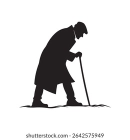 Old man silhouette vector flat illustration design on white background