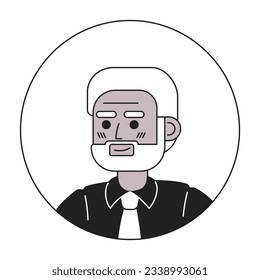 Old man with silver hair and beard monochrome flat linear character head. Handsome grandpa. Editable outline hand drawn human face icon. 2D cartoon spot vector avatar illustration for animation